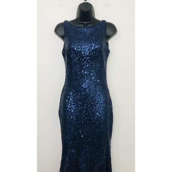 THEIA Evening Gown Navy Sequins Formal Prom Party Dress BHLDN, 0 - Picture 6 of 16